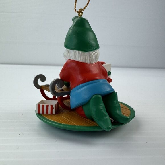 National Rennoc Elf Ornament Christmas Gnome Building Sleigh Vintage 1991 - Picture 4 of 12
